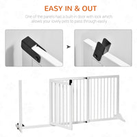 Freestanding Length Adjustable Wooden Pet Gate with Lockable Door 3 Panels, White
