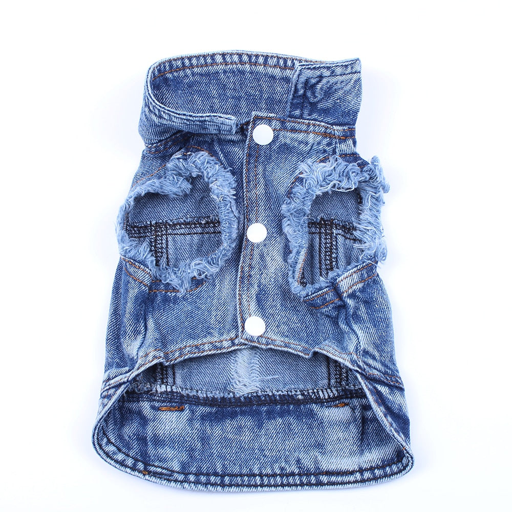Pet Dog Cat Blue Denim Jeans Jacket Coat Vest - BIG FRENCHIES