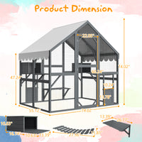 Large Outdoor Cat House, 28ft² Luxury Wooden Cat Run Enclosure Walk in Cat Catio Kitten Condo with 2 Cat Doors, 2 Plaype