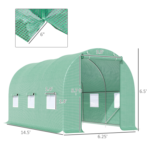 Outsunny 15X 6 X 7 Walk-in Tunnel Greenhouse Garden Plant Growing House With Door And Ventilation Window, Green