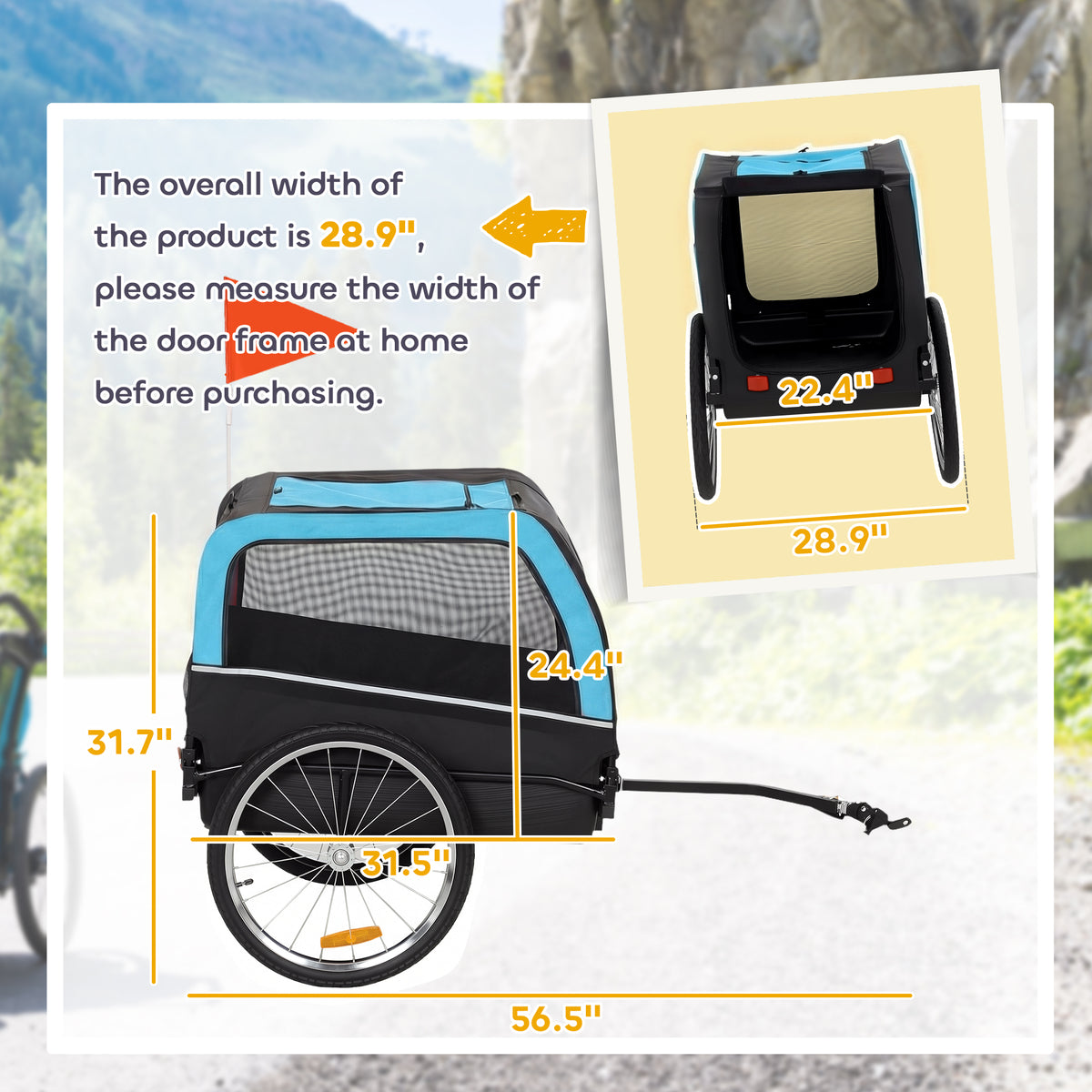 Dog Bike Trailer, Pet Cart Bicycle Carrier with 20" Air Tires, Quick-Release Wheels, Reflectors, Flag