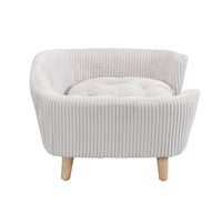 Elevated Dog Bed Frame for Small Dog, Corduroy Pet Couch Bed with Rubber Wood Legs and Supportive Foam, Beige , Easy Ass