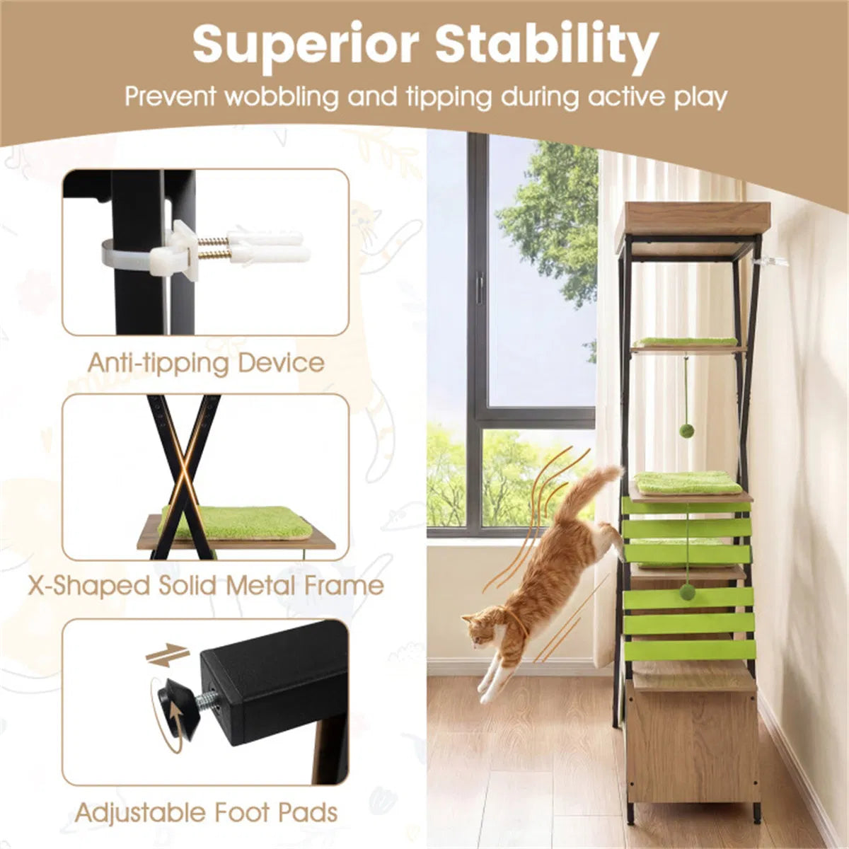 73" Multi-Level Cat Tree with Condo & Perch, Multi-Cat Climbing Tower with Scratching Pad & Interactive Toys