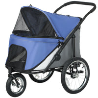 3 Wheels Dog Stroller W One-Hand Fold, Rubber Wheels, Storage Bag, Soft Cushion, For Small & Medium Dogs, Blue