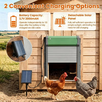 Solar Powered Automatic Chicken Coop Door with 4 Modes Light Sensor Timer Remote Control, Anti-Pinch Weatherproof Alumin