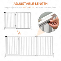 Freestanding Length Adjustable Wooden Pet Gate with Lockable Door 3 Panels, White