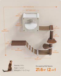 Set Of 5 Clickat Oasis Cat Climbing Wall, Cat Board, Hammock, Scratching Column, Interchangeable Washable Parts, Brown O