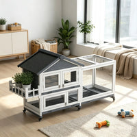Gray 65" Spacious Wooden Rabbit Hutch: Pet Playpen with Openable Roof for Easy Access & Storage Box for Rabbits