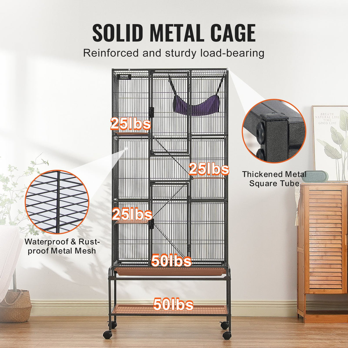 69' Metal Small Animal Cage 4-Tier Rolling Ferret Cage With Tray 3 Ramps