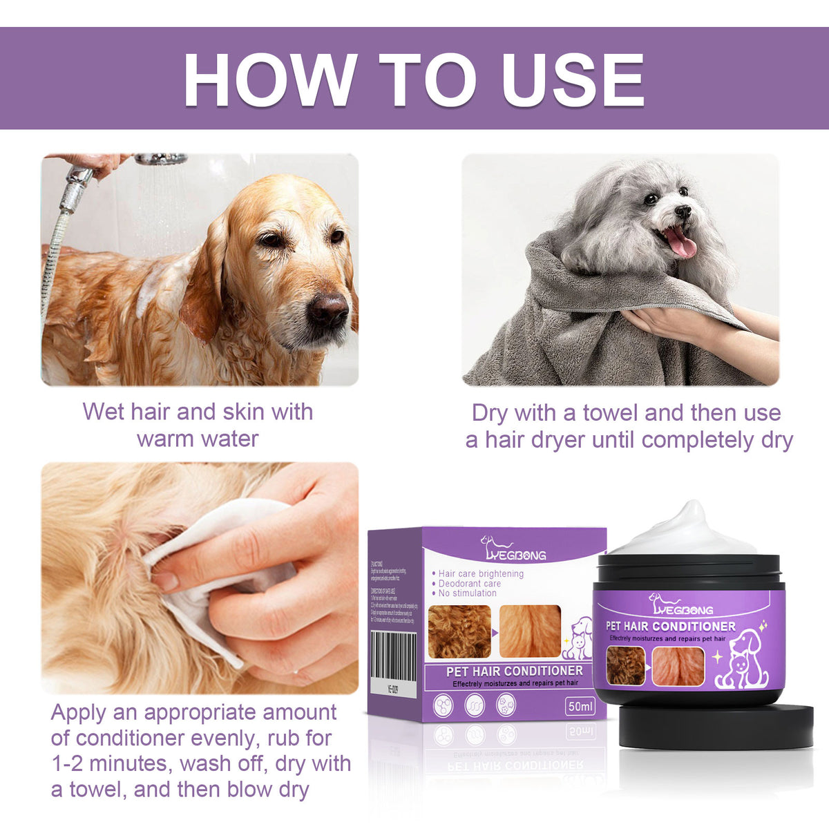 Pet Hair Conditioner For Dogs Cats, Moisturizing Detangling Pet Coat Conditioner, Anti Static, Softens & Brightens Fur, 