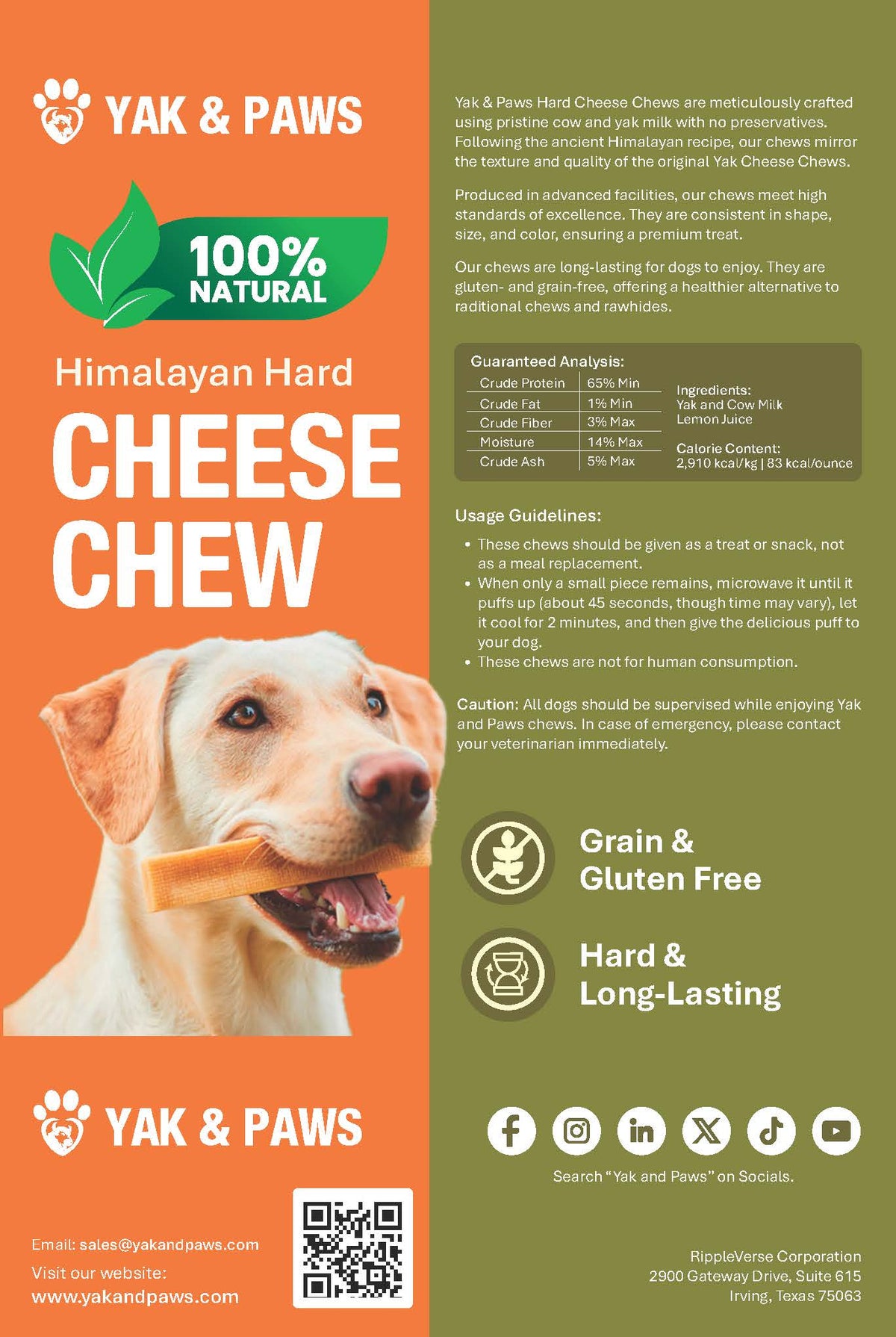 Yak and Paws Himalayan Yak Cheese Dog Chews, 5 lb Bulk Case