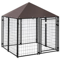Outdoor Dog Kennel, Welded Wire Steel Fence, Lockable Pet Playpen Crate, with Water-, UV-Resistant Canopy Top, Door, 4.6