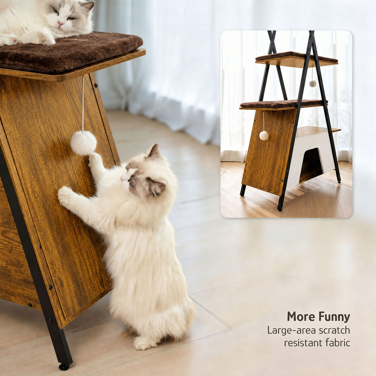 73in Modern Cat Tower For Indoor Cats - Multi-Level Cat Tree With Scratching Posts, Caves, Large Perch & Removable Pads 