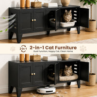 58in Metal Cat Litter Box Enclosure, Hidden Litter Furniture For 2 Cats, Large Indoor Cat House TV Stand Cabinet W Venti