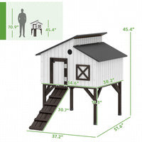 PawHut Chicken Coop Hen House With Nesting Box, Elevated Rabbit Hutch With Ramp, Asphalt Openable Roof And Elevated Legs