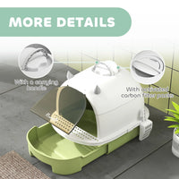 Cat Litter Box with Lid, Front Door Flap, Scoop, Handle, Easy Clean, for Small and Medium Cats, Green