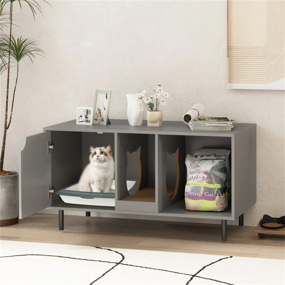 Gray Cat Litter Box Enclosure