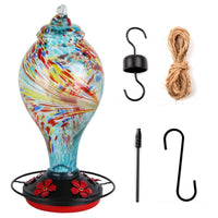 1Pc Glass Hummingbird Feeder 33OZ Hand Blown Hummingbird Feeder With 5 Flower Feeding Port Perch Ant Moat Hanging Hook S