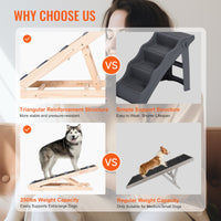 Dog Ramp, Folding Pet Ramp For Bed, Adjustable Dog Ramp For Small, Large, Old Dogs & Cats, Wooden Pet Ramp With 41.3' Lo