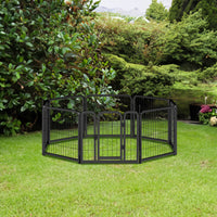 8-panel dog fence, 24 inch small dog pet fence, portable indoor pet game fence. Black, 22.2 inches wide x 23.6 inches high.