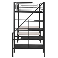 Twin Size Metal Loft Bed with Bench and Storage Staircase  Black