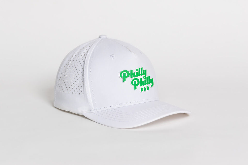 Philly Philly Dad Performance Hat - White w/ Kelly Green Letters