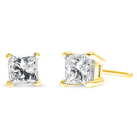 14K Yellow Gold 3/8 Cttw Princess-Cut Square Near Colorless Diamond Classic 4-Prong Solitaire Stud Earrings (J-K Color, SI1-SI2 Clarity)