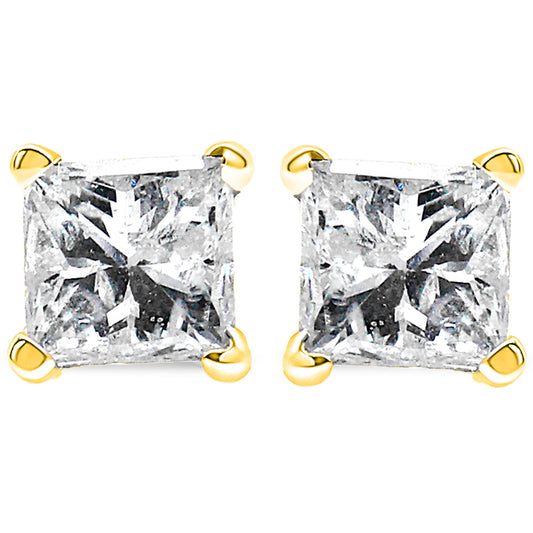 IGI Certified 14K Yellow Gold 1/4 Cttw Princess-Cut Diamond Solitaire Stud Earrings