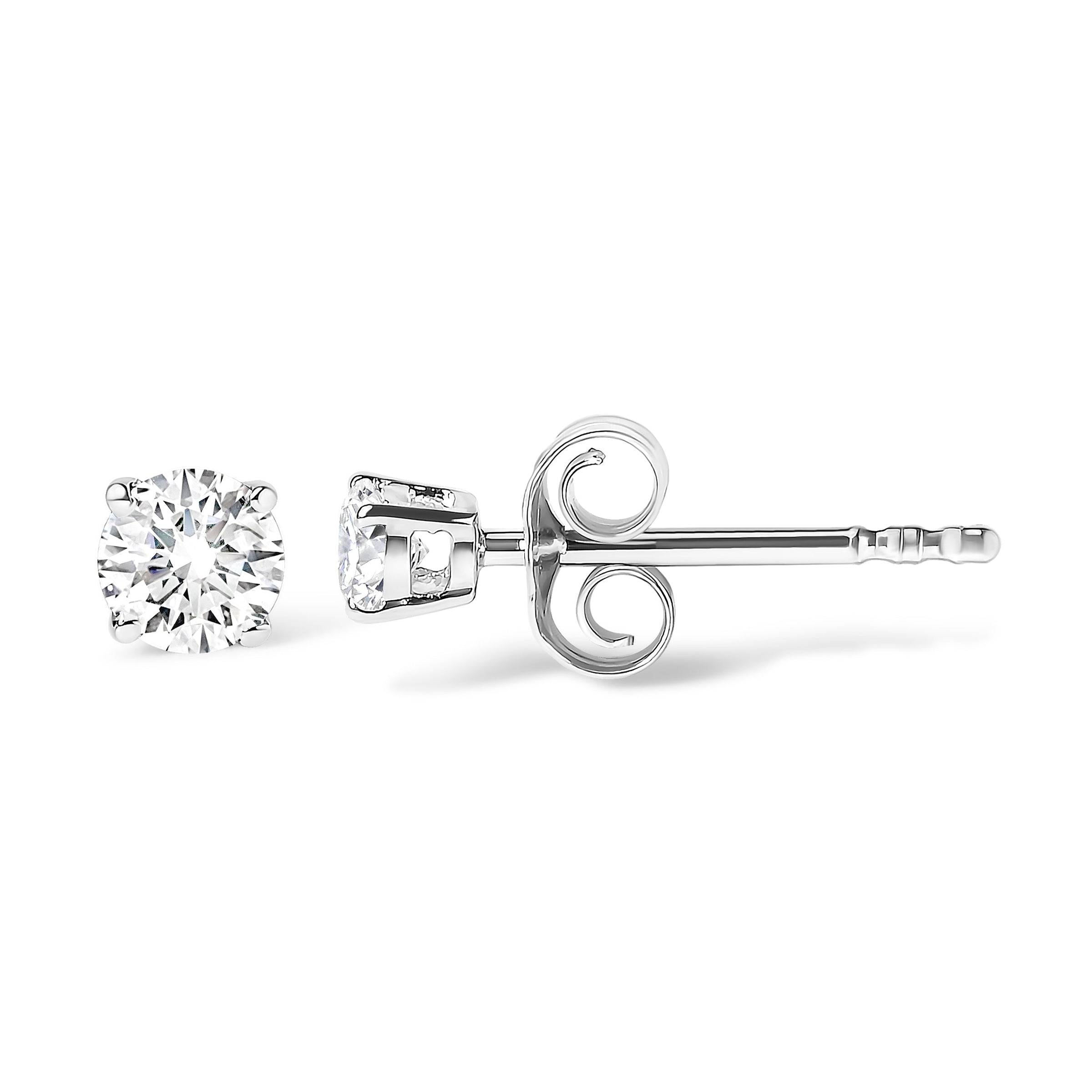 AGS Certified 14K White Gold 1.0 Cttw 4-Prong Set Brilliant Round-Cut Solitaire Diamond Push Back Stud Earrings (G-H Color, SI2-I1 Clarity)