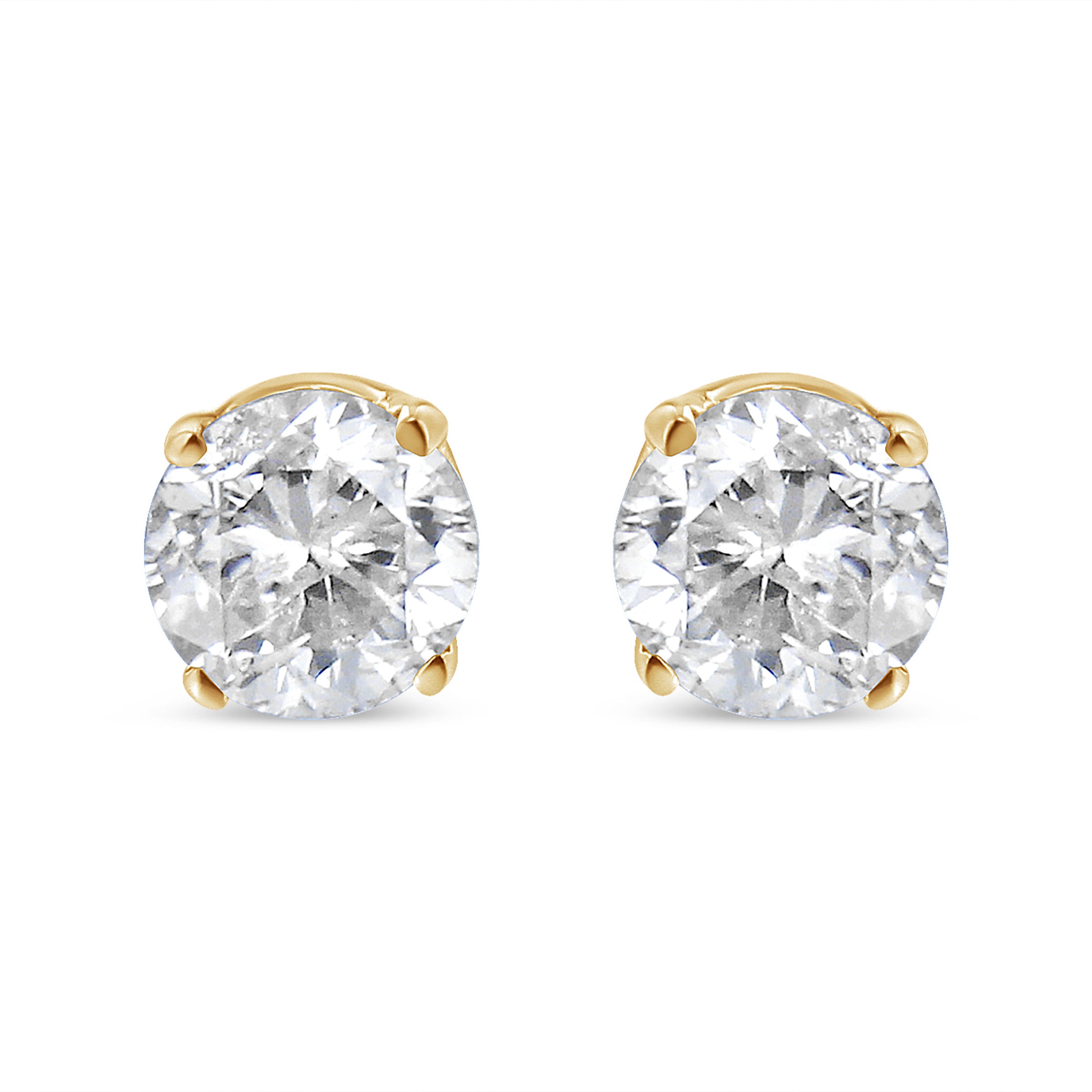 AGS Certified 14K Yellow Gold 1/2 Cttw 4 Prong Set Brilliant Round-Cut Solitaire Diamond Push Back Stud Earrings (O-P, Color, SI2-I1 Clarity)