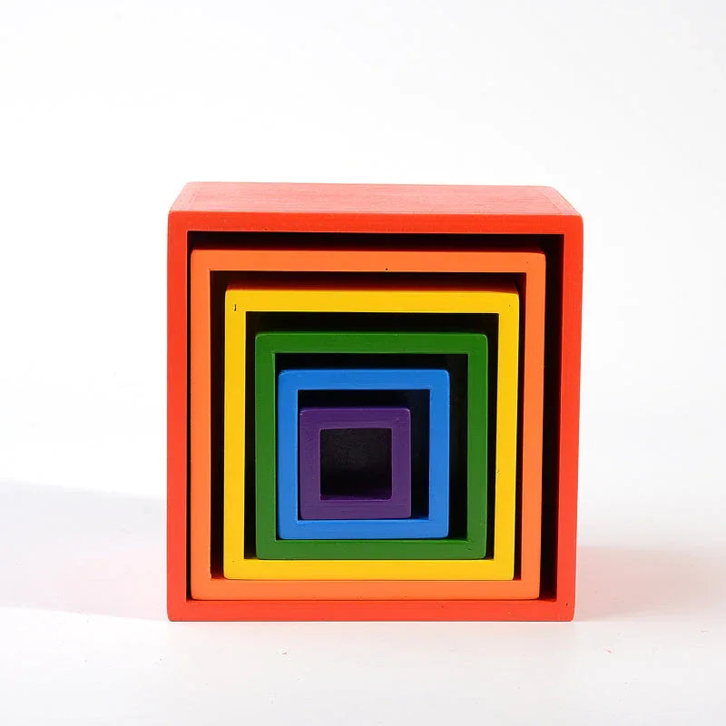 6-Piece Primary Color Rainbow Wooden Nesting Box Set - BIG FRENCHIES