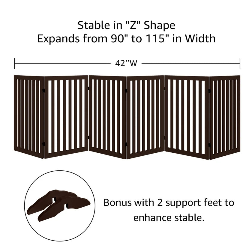 Freestanding Wooden Pet Gate – Multi-Size Folding Dog Gate, 30-Second Setup, No Wall Mounting, Espresso