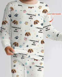 Custom Dogs Photo "Protected By" Bamboo Two Piece Long Sleeve Pajama Set