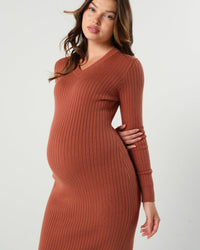Full Body Ribbed Maternity & Nursing Midi Sweater Dress - BIG FRENCHIES