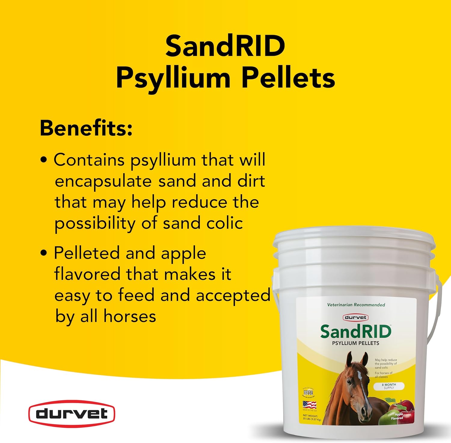 Durvet Equine Sandrid Psyllium Pellets 20 lbs. Apple Flavor