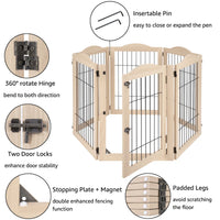 6-Panel Freestanding Solid Wood Dog Gate with Lockable Door, 132"L x 31.5"H – Foldable Pet Gate & Playpen, No Wall Mounting Required