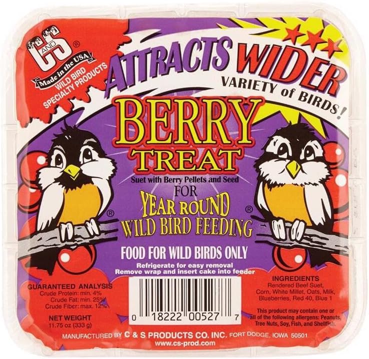 C&S Berry Suet Treat Bird Cake 11.75 oz & Large Suet Basket Feeder Combo