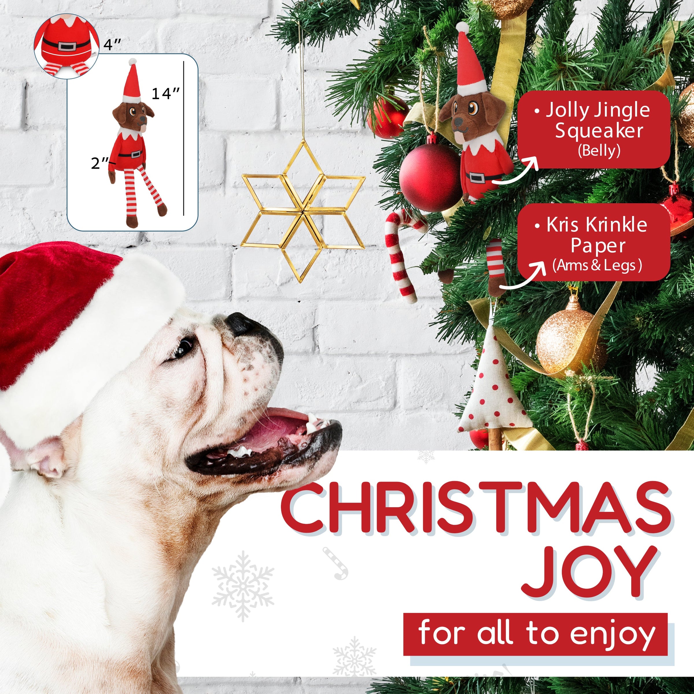 Pooch on a Perch – Christmas Elf Dog Toy with Squeaker & Crinkle Paper