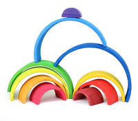 10 Pcs STAINED Wooden Rainbow Stacking Puzzle Blocks in Sunset Color - BIG FRENCHIES