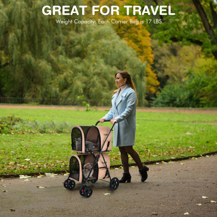 4-in-1 Double Pet Stroller with Detachable Carrier and Travel Carriage - BIG FRENCHIES