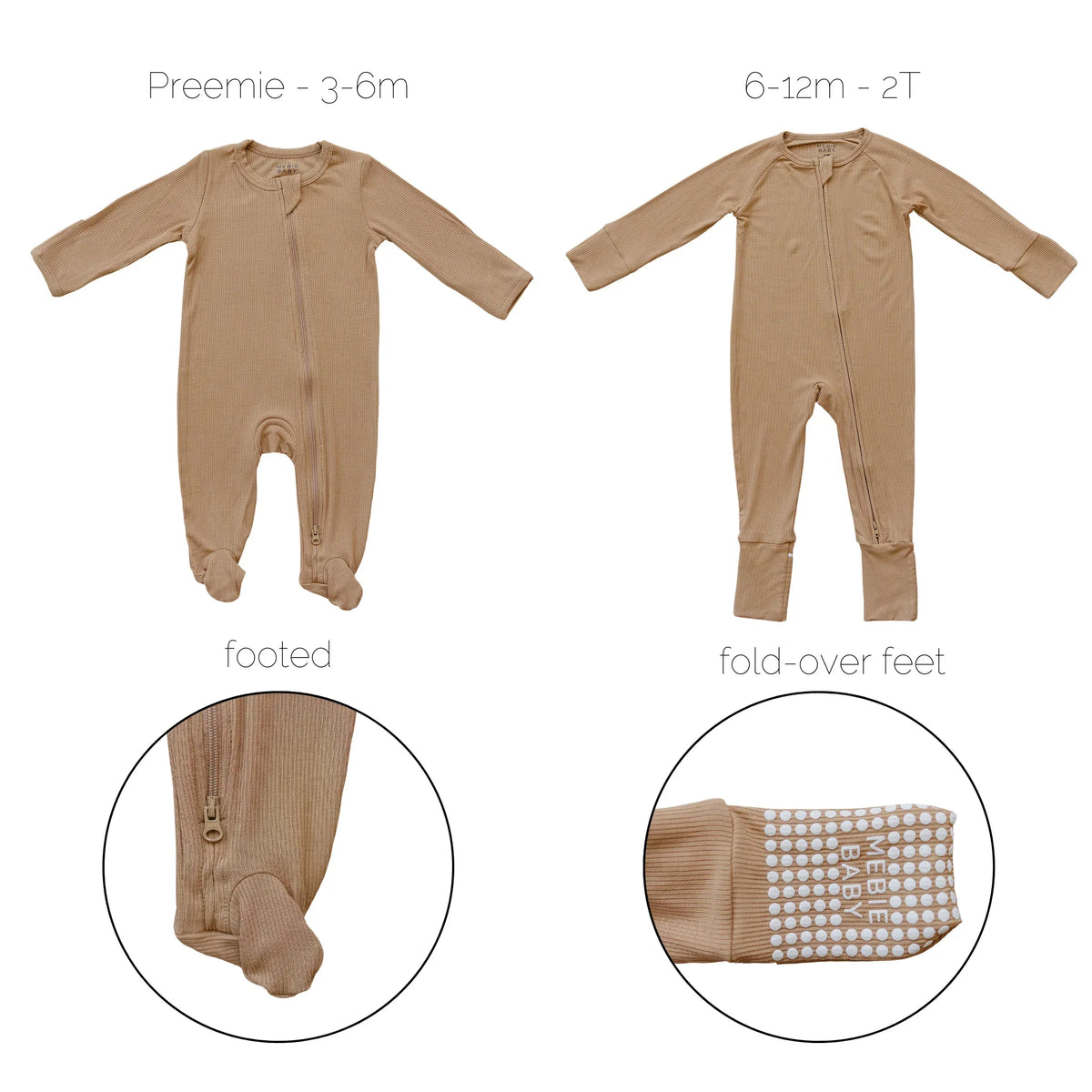 Latte Ribbed Bamboo Zipper - BIG FRENCHIES