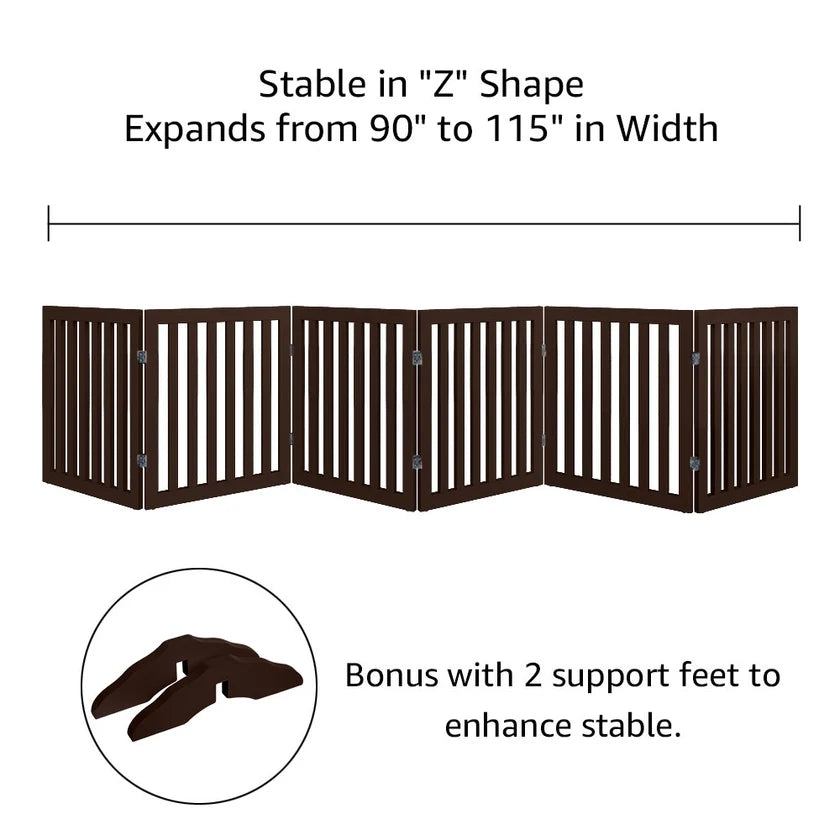 Freestanding Wooden Pet Gate – Multi-Size Folding Dog Gate, 30-Second Setup, No Wall Mounting, Espresso