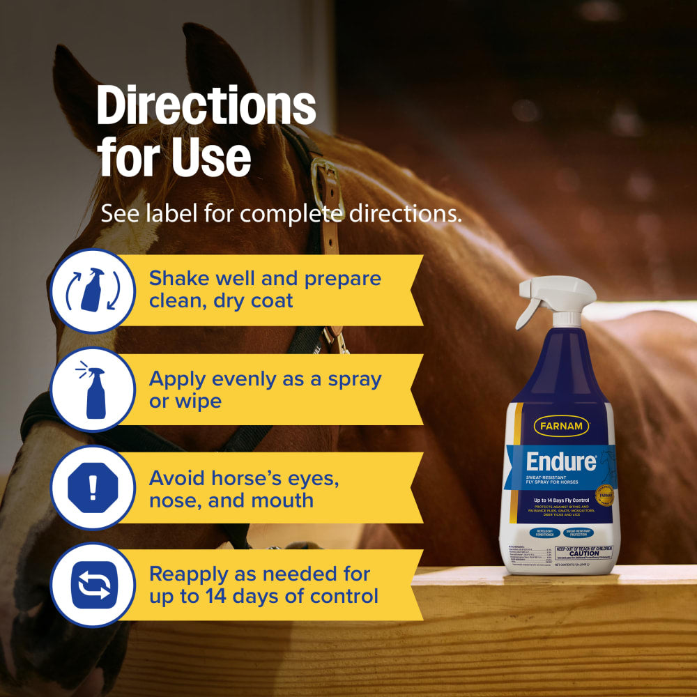 Farnam Endure Horse Fly Spray Sweatproof Extended Horse Protection 32 oz.