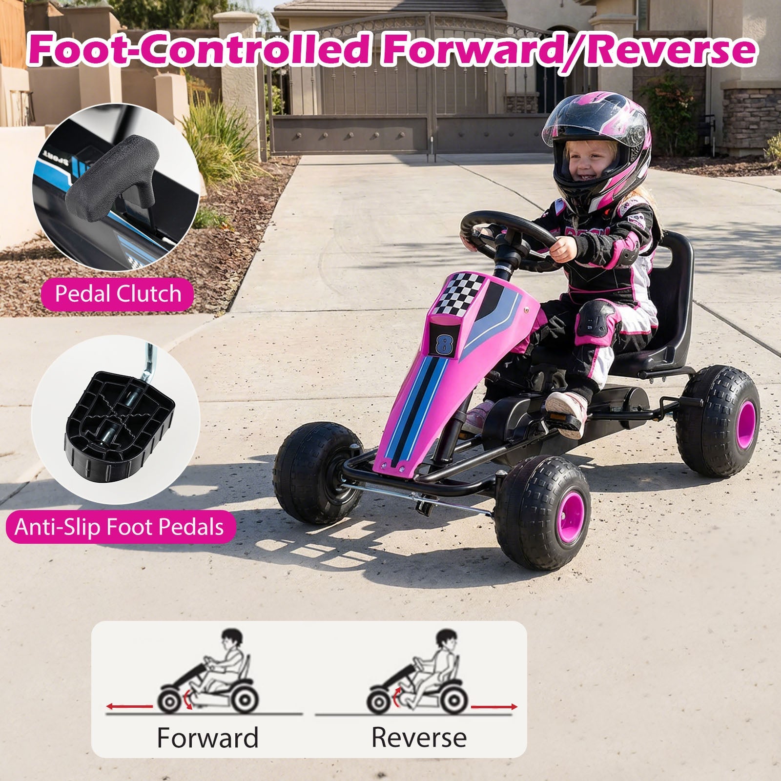 4-Wheel Ride On Toy Pedal Go Kart for Kids with Steering Wheel and Safe Handbrake