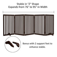 Freestanding Wooden Pet Gate – Multi-Size Folding Dog Gate, 30-Second Setup, No Wall Mounting, Espresso
