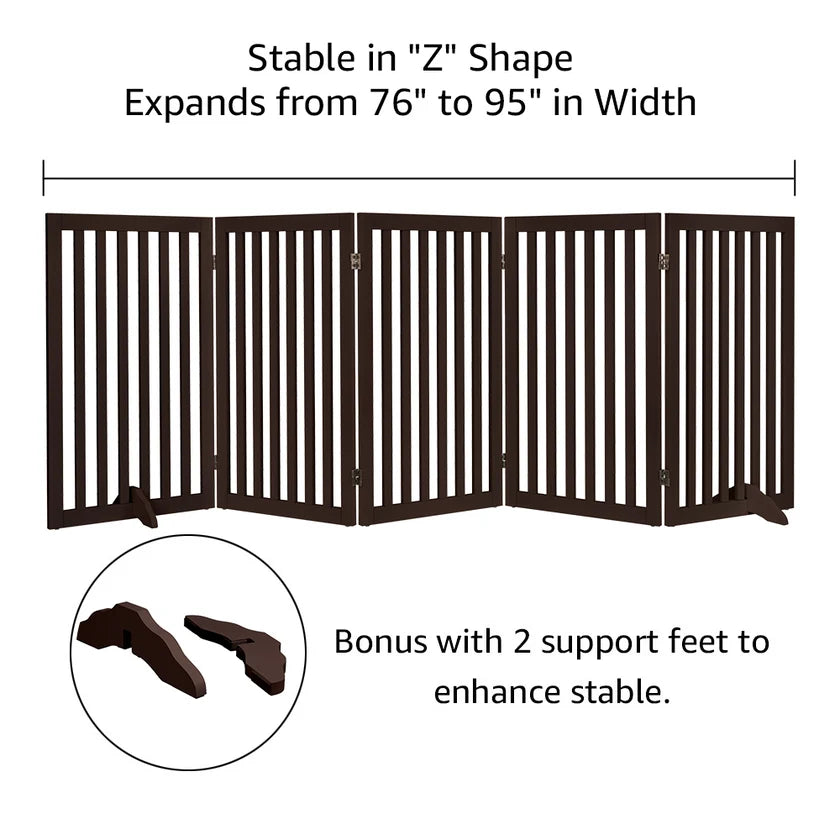 Freestanding Wooden Pet Gate – Multi-Size Folding Dog Gate, 30-Second Setup, No Wall Mounting, Espresso