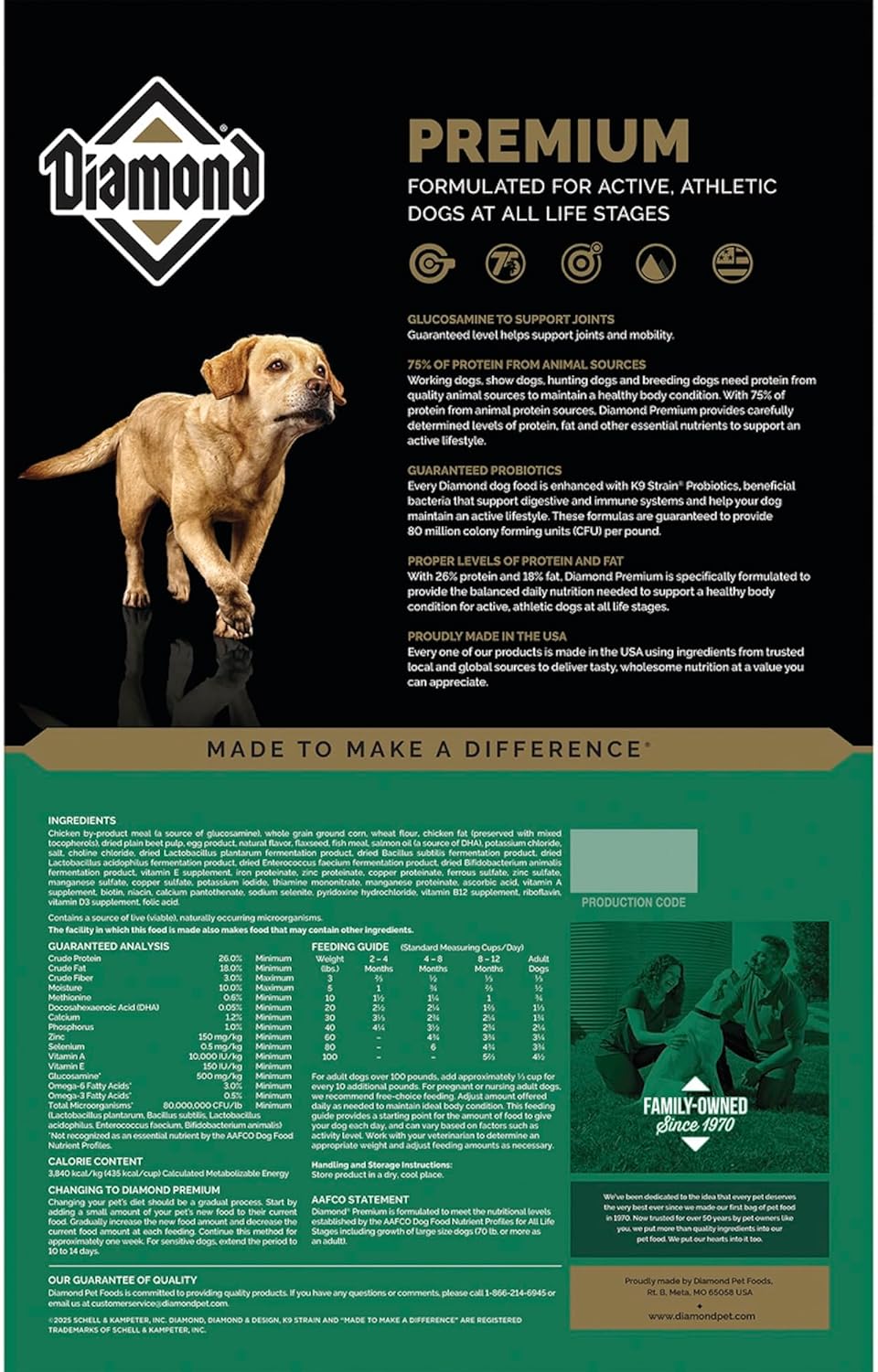 Diamond Premium All Life Stages Dry Dog Food 26/18 Active Sporting Dogs 55lbs.