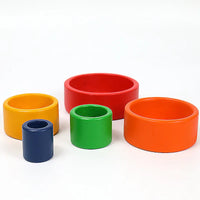 5 Pcs Wooden Stacking Nesting Cup Bowl Set in Primary Rainbow Color - BIG FRENCHIES