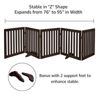 Freestanding Wooden Pet Gate – Multi-Size Folding Dog Gate, 30-Second Setup, No Wall Mounting, Espresso