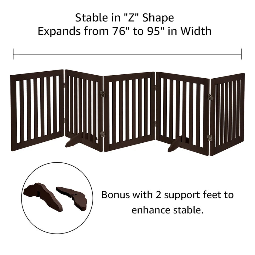Freestanding Wooden Pet Gate – Multi-Size Folding Dog Gate, 30-Second Setup, No Wall Mounting, Espresso
